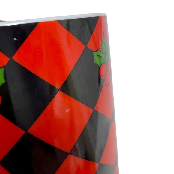 DEPARTMENT 56 Holiday Mugs Set of 3 Red Black Checkerboard Christmas Ho Ho Holly - Picture 9 of 10